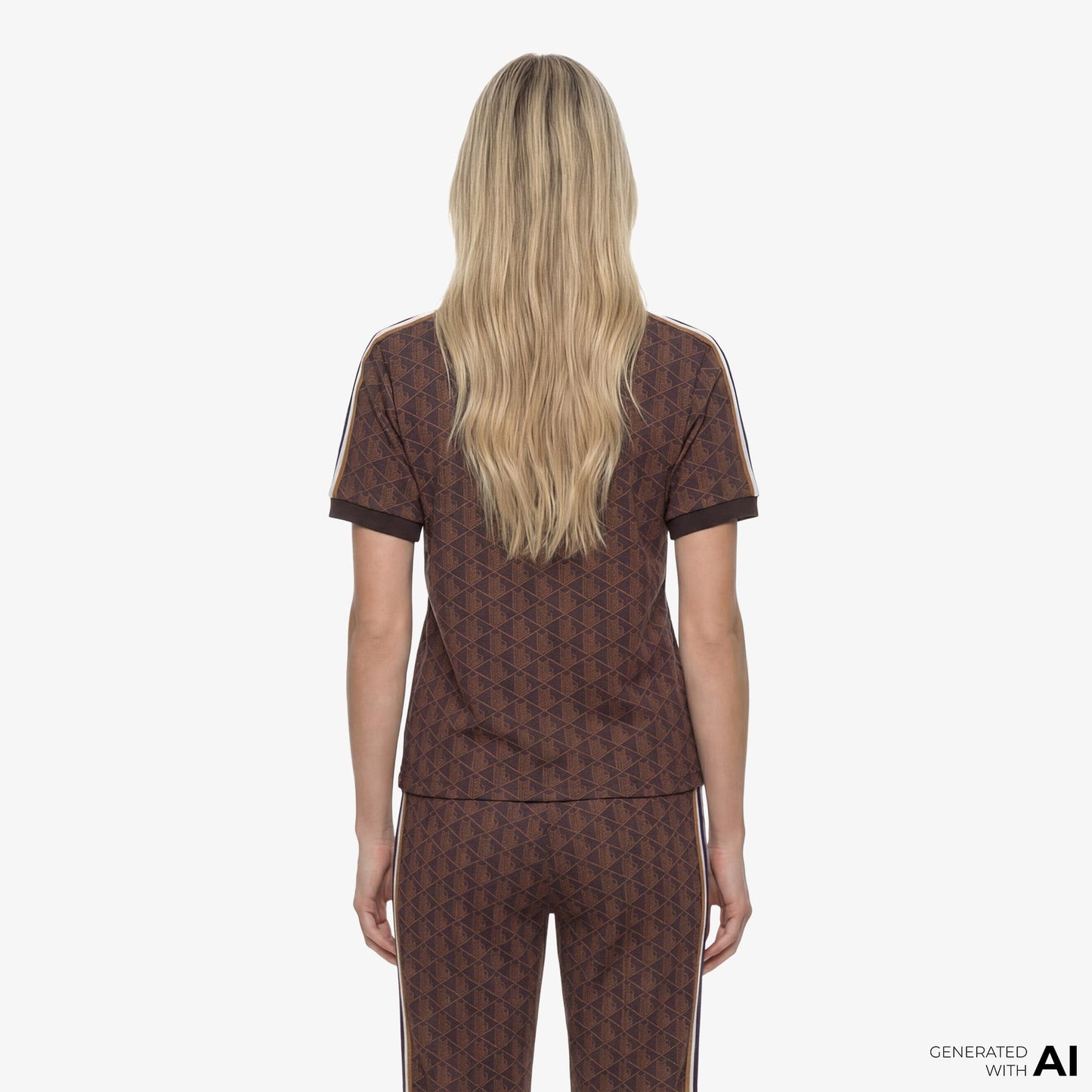 Lacoste Monogram Slim Fit Jacquard Kadın Kahverengi T-shirt