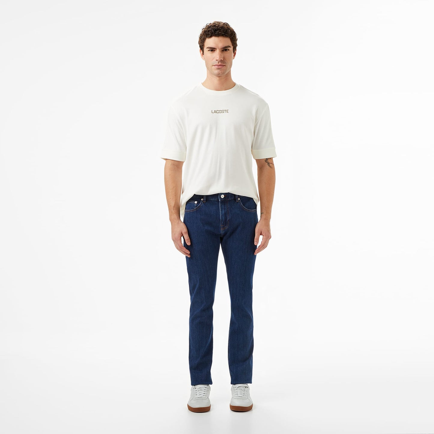 Lacoste Erkek Loose Fit Bisiklet Yaka Baskılı Beyaz T-shirt