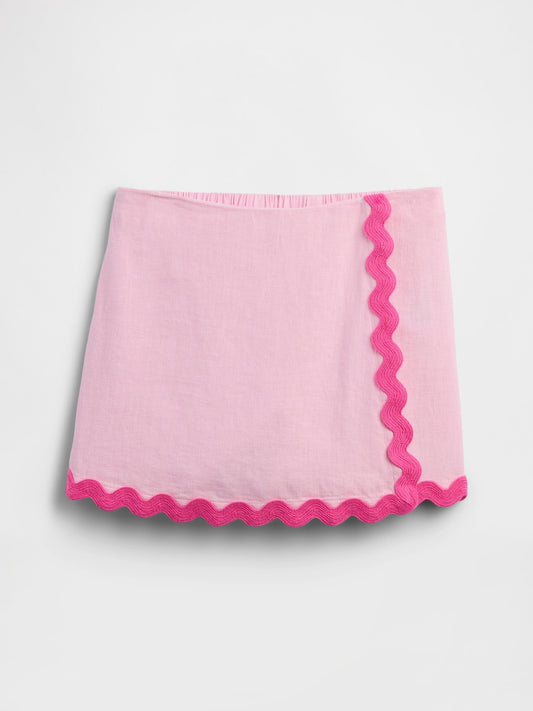 Açık Pembe Pull-on Keten Karışımlı Şort Etek