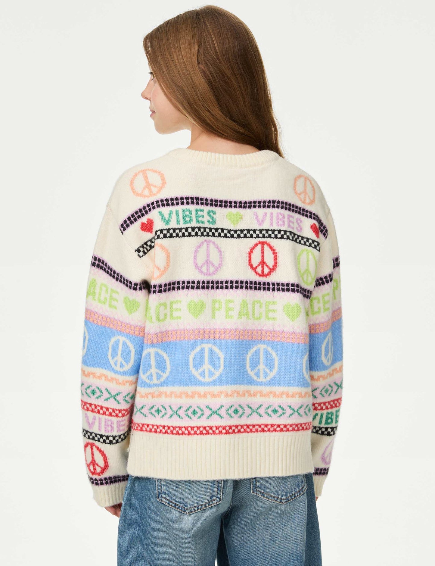 Fair Isle Desenli Yuvarlak Yaka Kazak (6-16 Yaş)