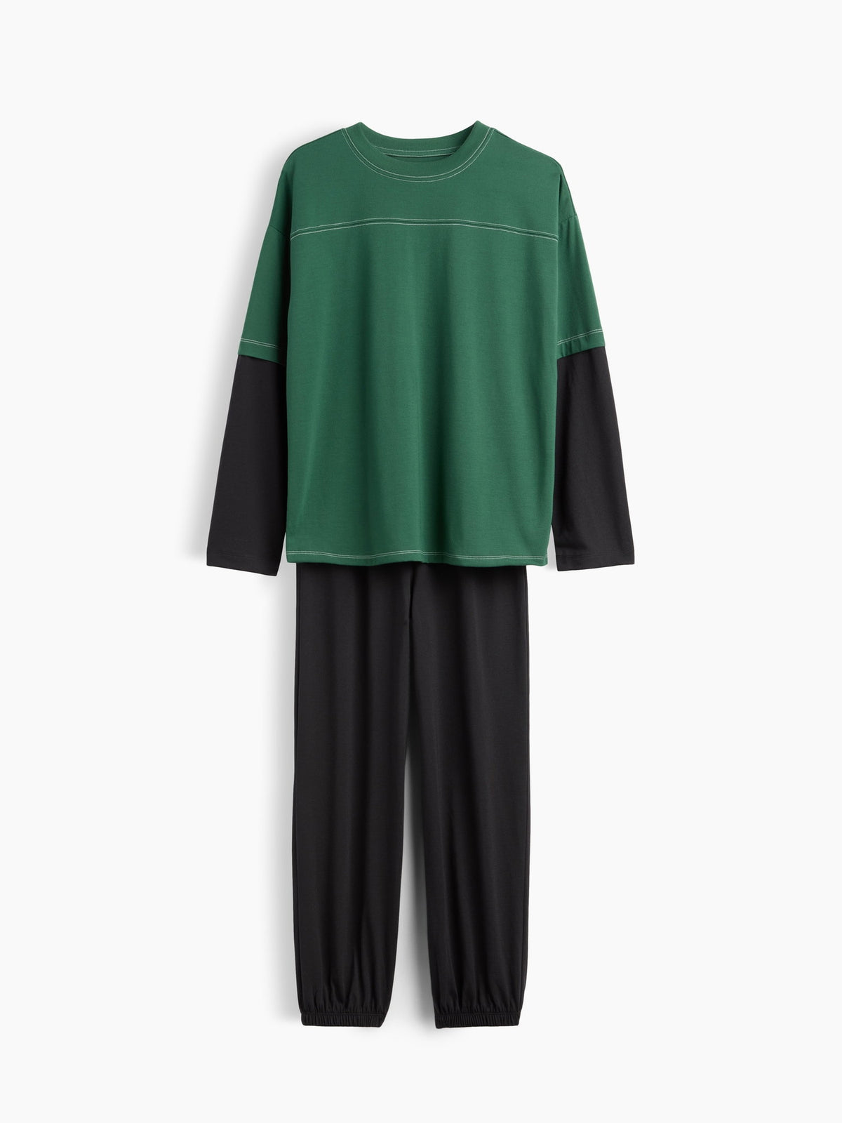 Koyu Yeşil Recycled Colorblock Pijama Takımı