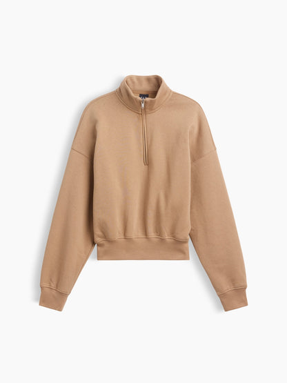 Açık Kahverengi Vintagesoft Oversized Yarım Fermuarlı Wedge Sweatshirt