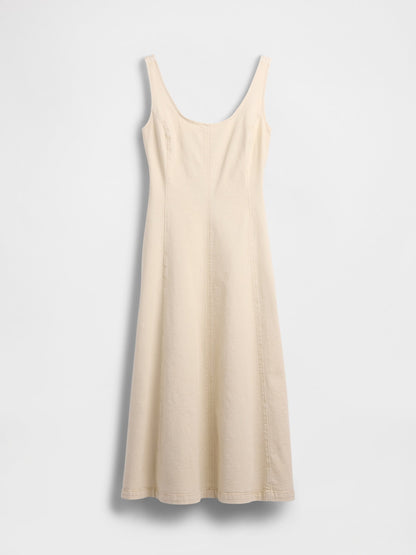 Bej Scoop Neck Maxi Elbise