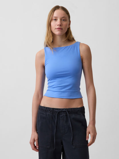 Açık Mavi Closeknit Jersey Botneck Kısa Kolsuz Üst