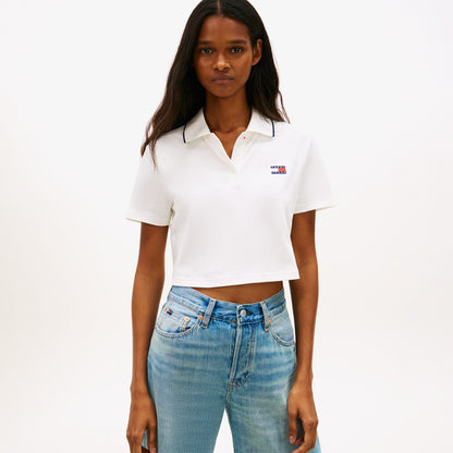 Tommy Hilfiger Cropped Short Sleeve Kadın Beyaz Polo