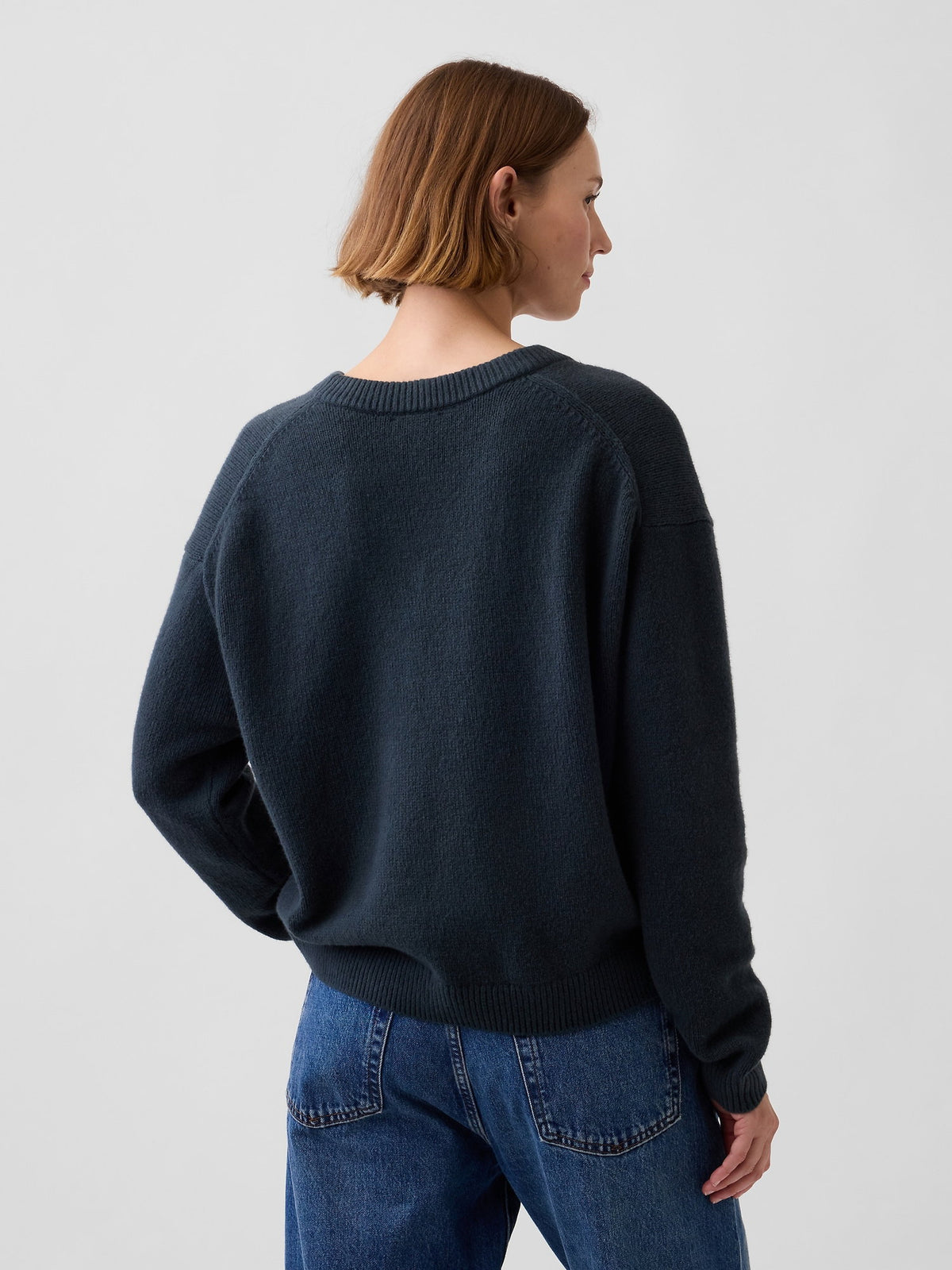 Koyu Yeşil Cashsoft Oversized V-yaka Kazak