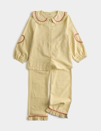 Saf Pamuk Fırfırlı Ekose Pijama Takımı