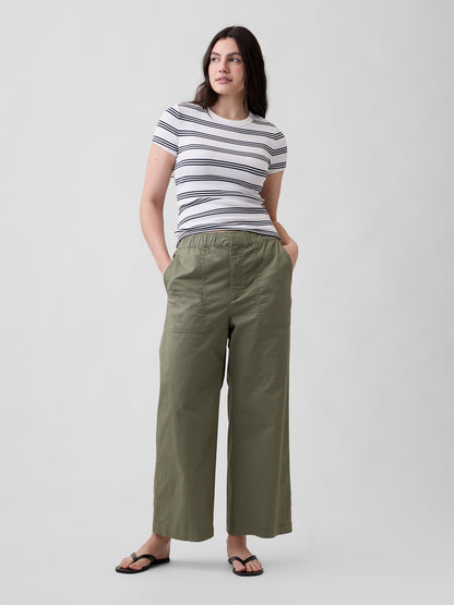 Haki High Rise Baskılı Easy Wide-leg Khaki Pantolon