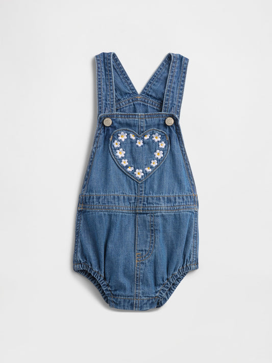 Mavi Baby Nakışlı Denim Tulumu