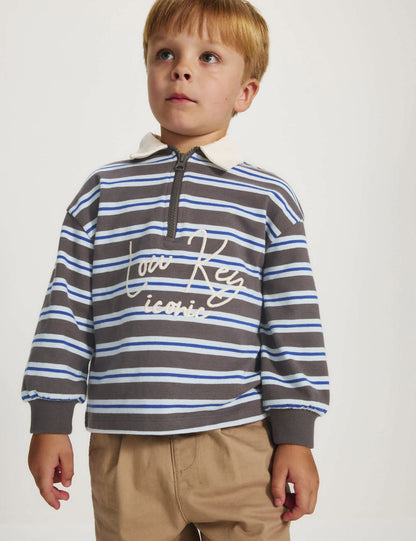 Grafik Baskılı Çizgili Rugby Sweatshirt