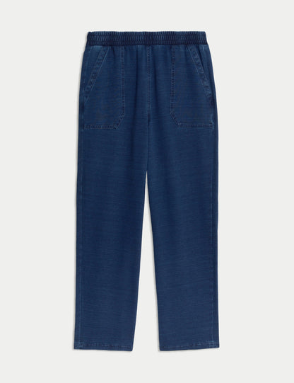 Denim Görünümlü Jarse Düz Paça Pantolon