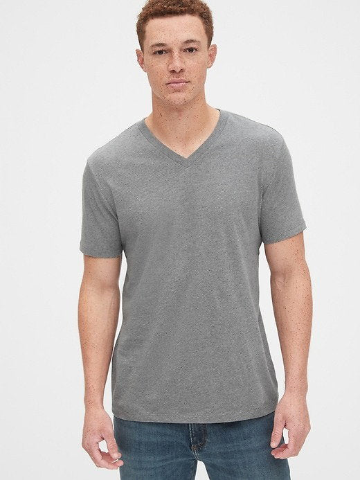 Lacivert Pamuklu Jersey V Yaka T-shirt