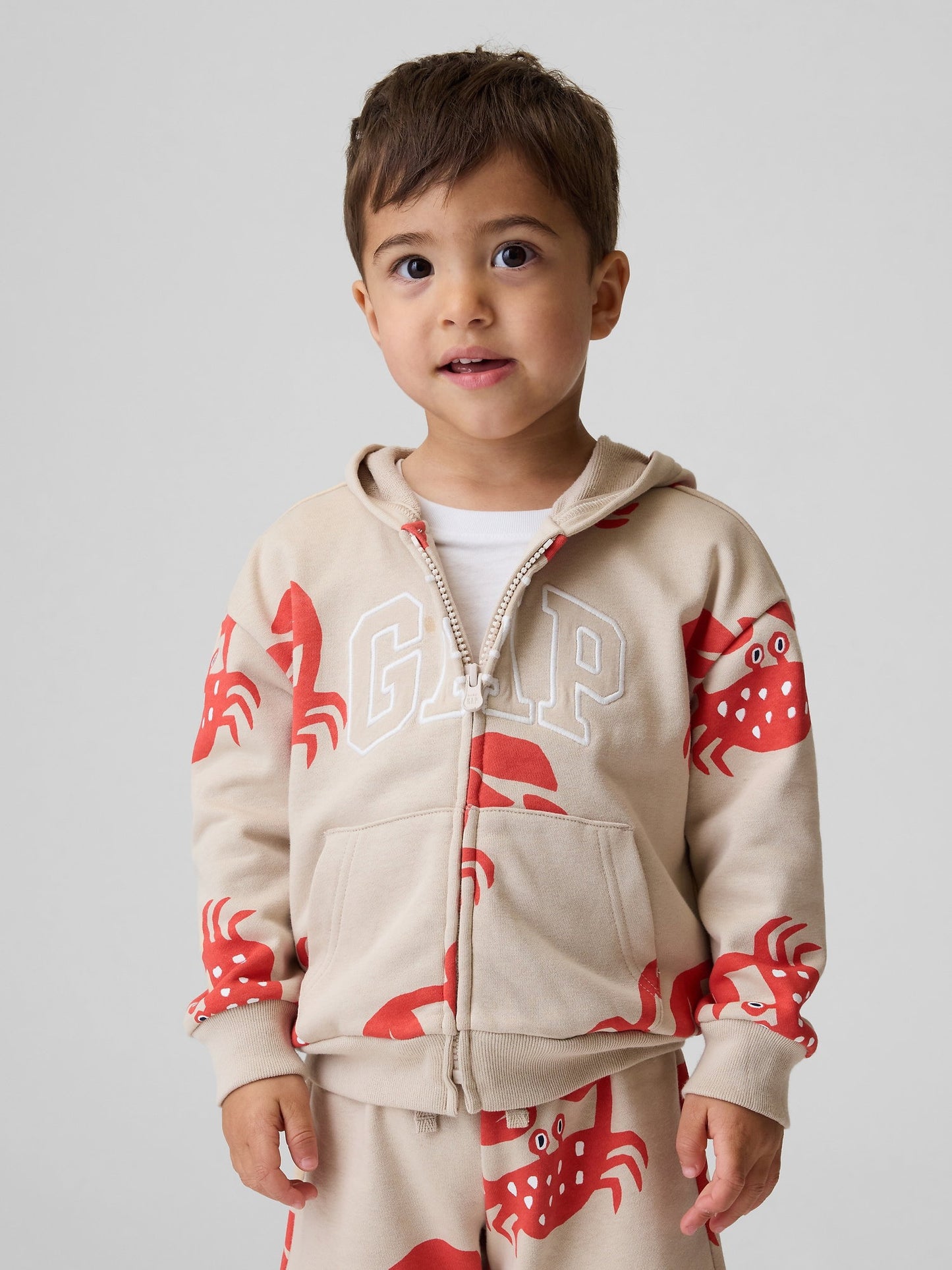 Bej Relaxed Logo Fransız Havlu Kumaş Fermuarlı Sweatshirt