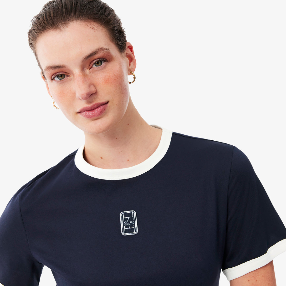 Lacoste Kadın Flare Fit Kısa Kollu Bisiklet Yaka Lacivert Elbise