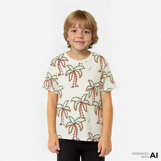 Nautica Erkek Çocuk Krem Regular Fit Baskılı T-shirt