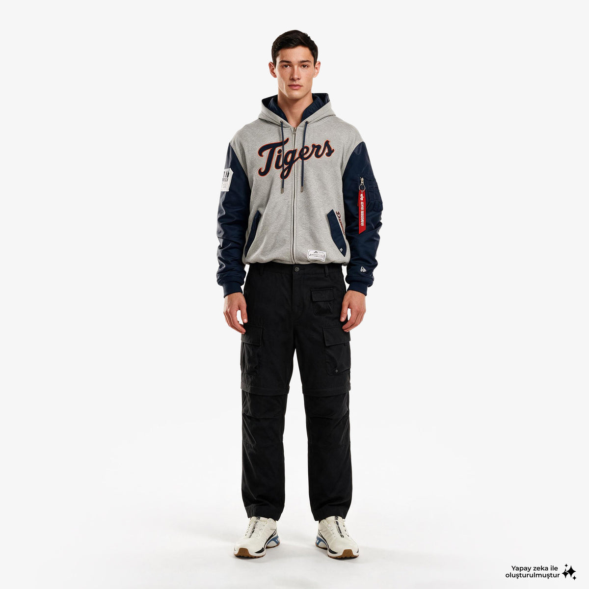 Alpha Industries X New Era Detroit Tigers Ma-1 Fermuarlı Erkek Gri Sweatshirt
