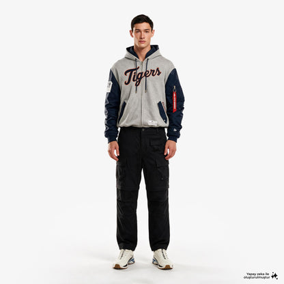 Alpha Industries X New Era Detroit Tigers Ma-1 Fermuarlı Erkek Gri Sweatshirt