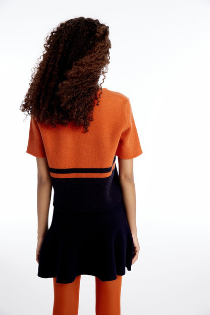 Desenli Crop Lacivert Triko T-shirt