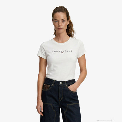 Tommy Hilfiger Linear Kadın Beyaz T-shirt