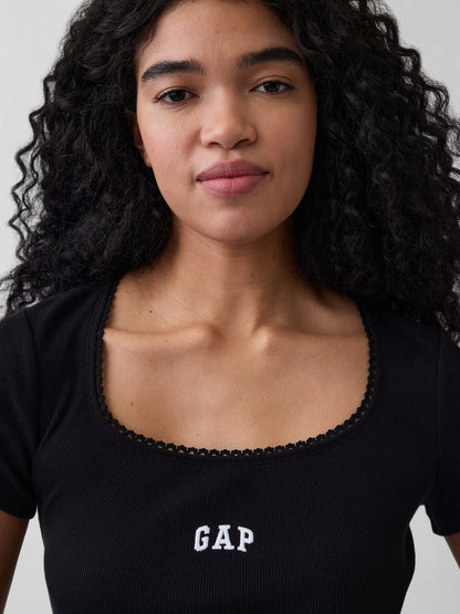 Siyah Fitilli Gap Logo Scoopneck Üst