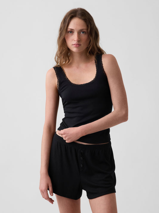 Siyah Mini Fitilli Dantel Detaylı Askılı Pijama Üstü