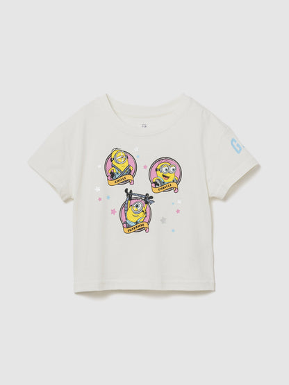 Beyaz Minions Grafik Baskılı T-shirt