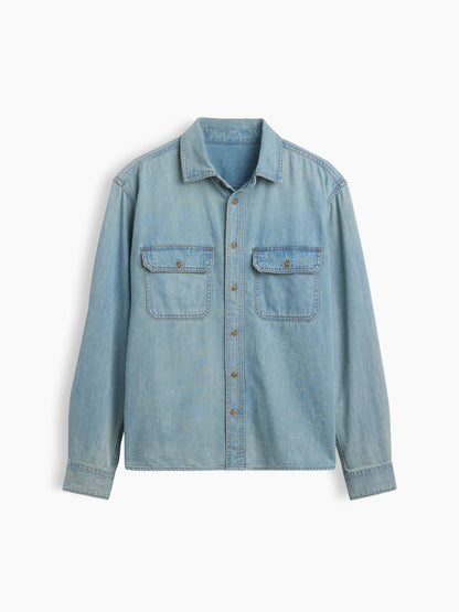 Açık Mavi Ultrasoft Denim Relaxed Utility Gömlek