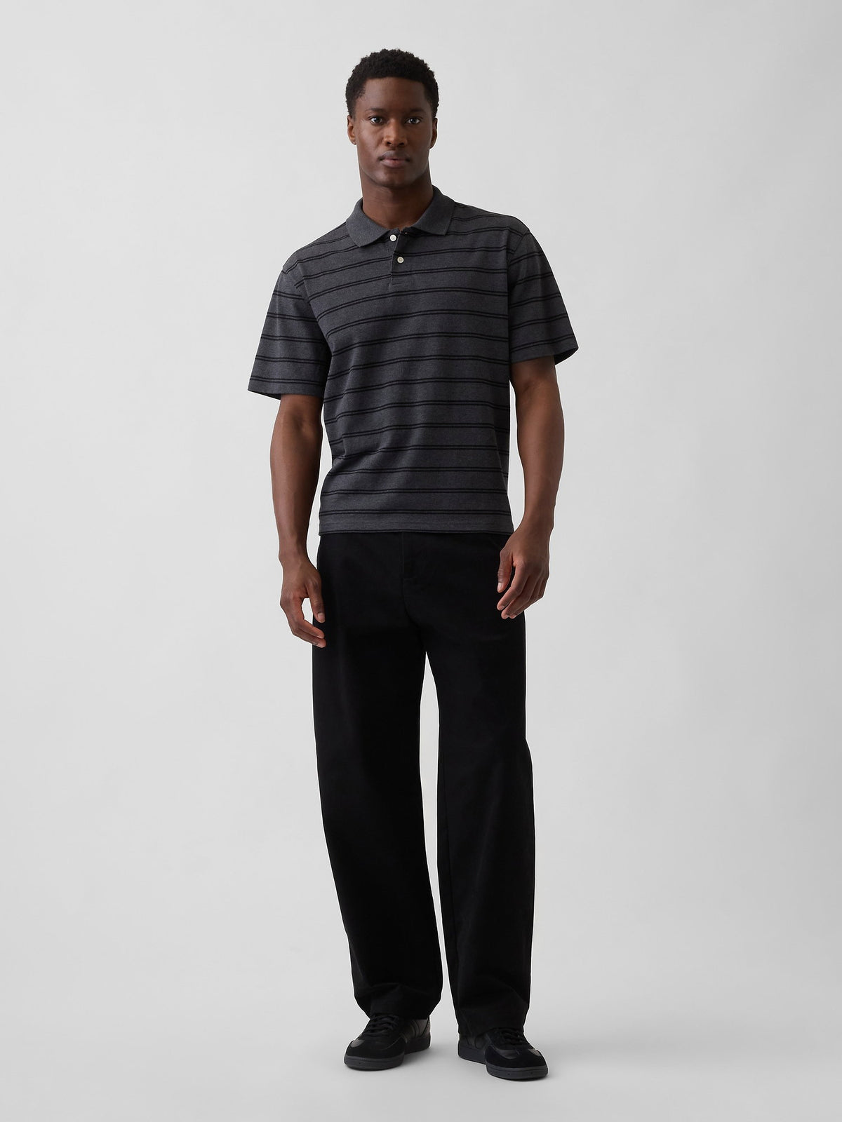 Koyu Gri Relaxed Pique Polo T-shirt