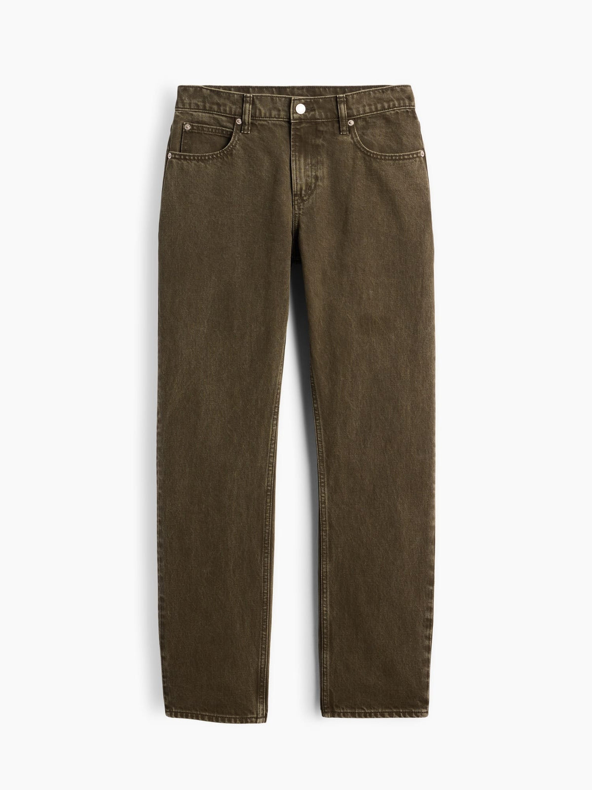 Koyu Yeşil Mid Rise Straight Taper Jean Pantolon