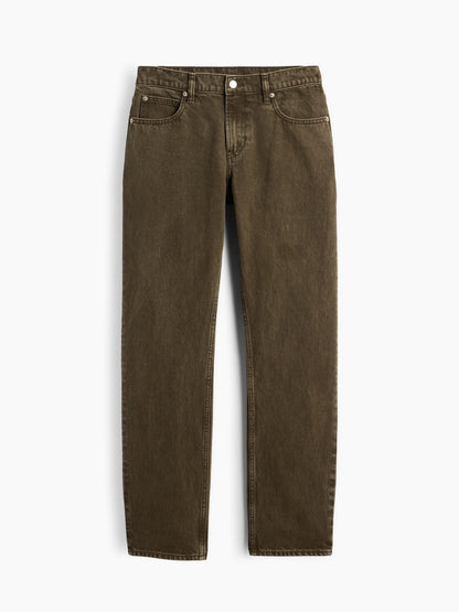 Koyu Yeşil Mid Rise Straight Taper Jean Pantolon