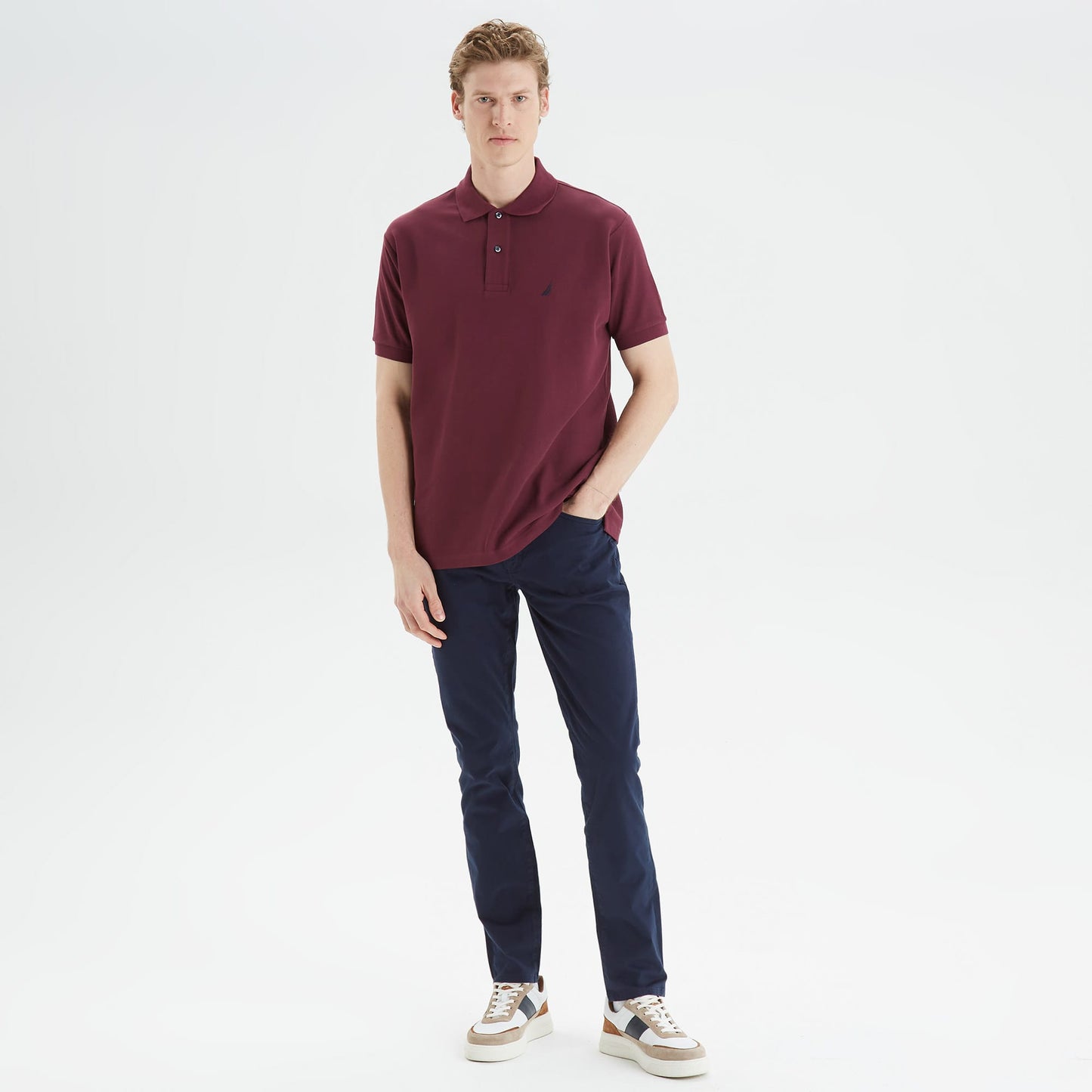 Nautica Erkek Bordo Classic Fit Kısa Kollu Polo Yaka T-shirt