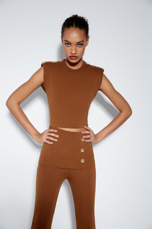 Düğme Detaylı Taba Cut-out Bluz