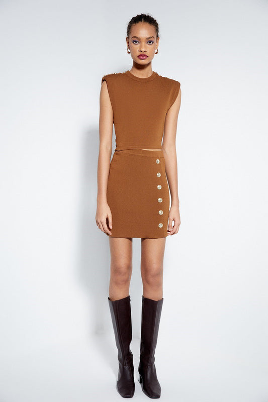 Düğme Detaylı Taba Cut-out Elbise