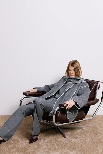 Düşük Omuzlu Uzun Gri Kaban