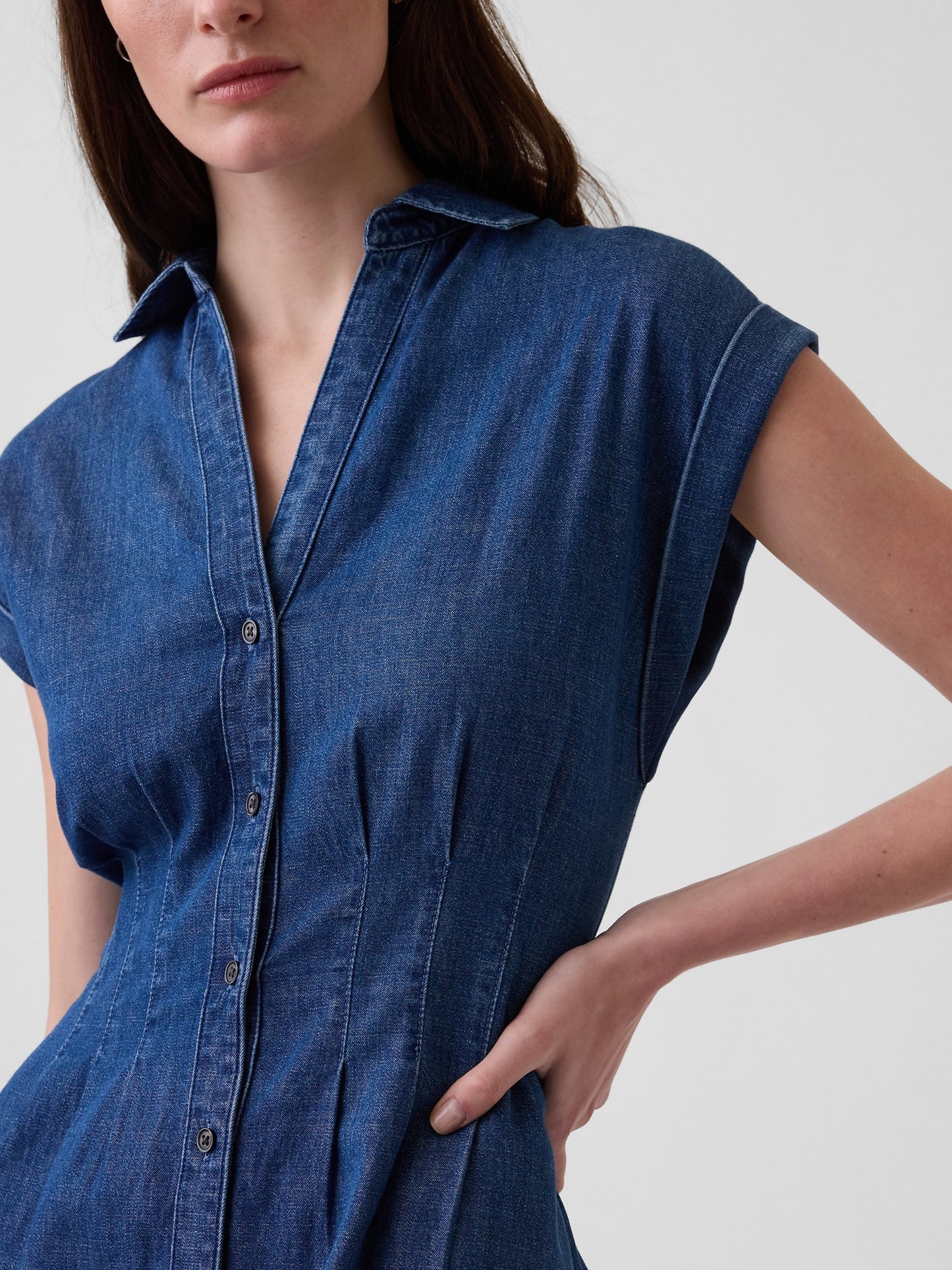 Mavi Denim Pileli Mini Gömlek Elbise