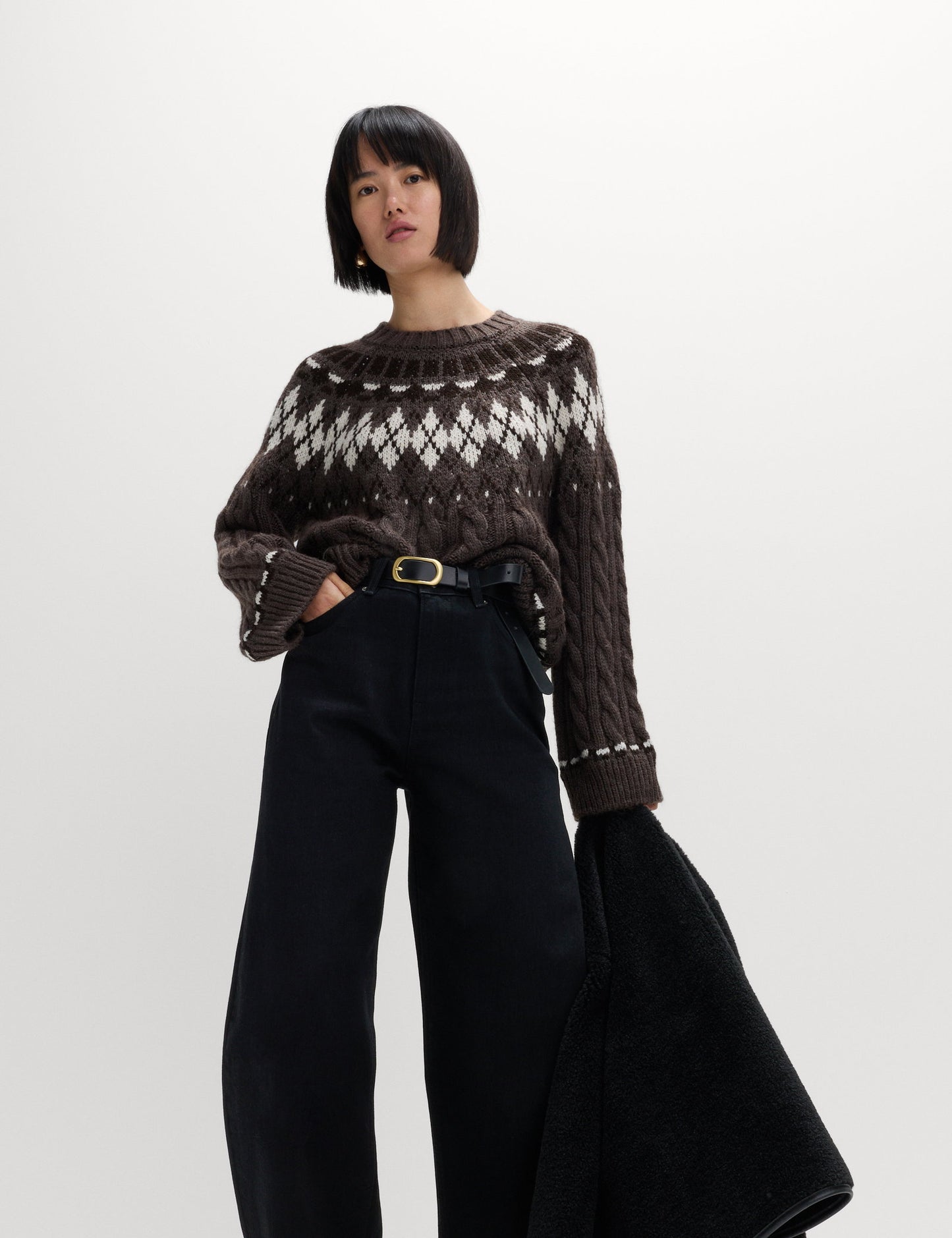 Fair Isle Desenli Örgü Yuvarlak Yaka Triko Kazak