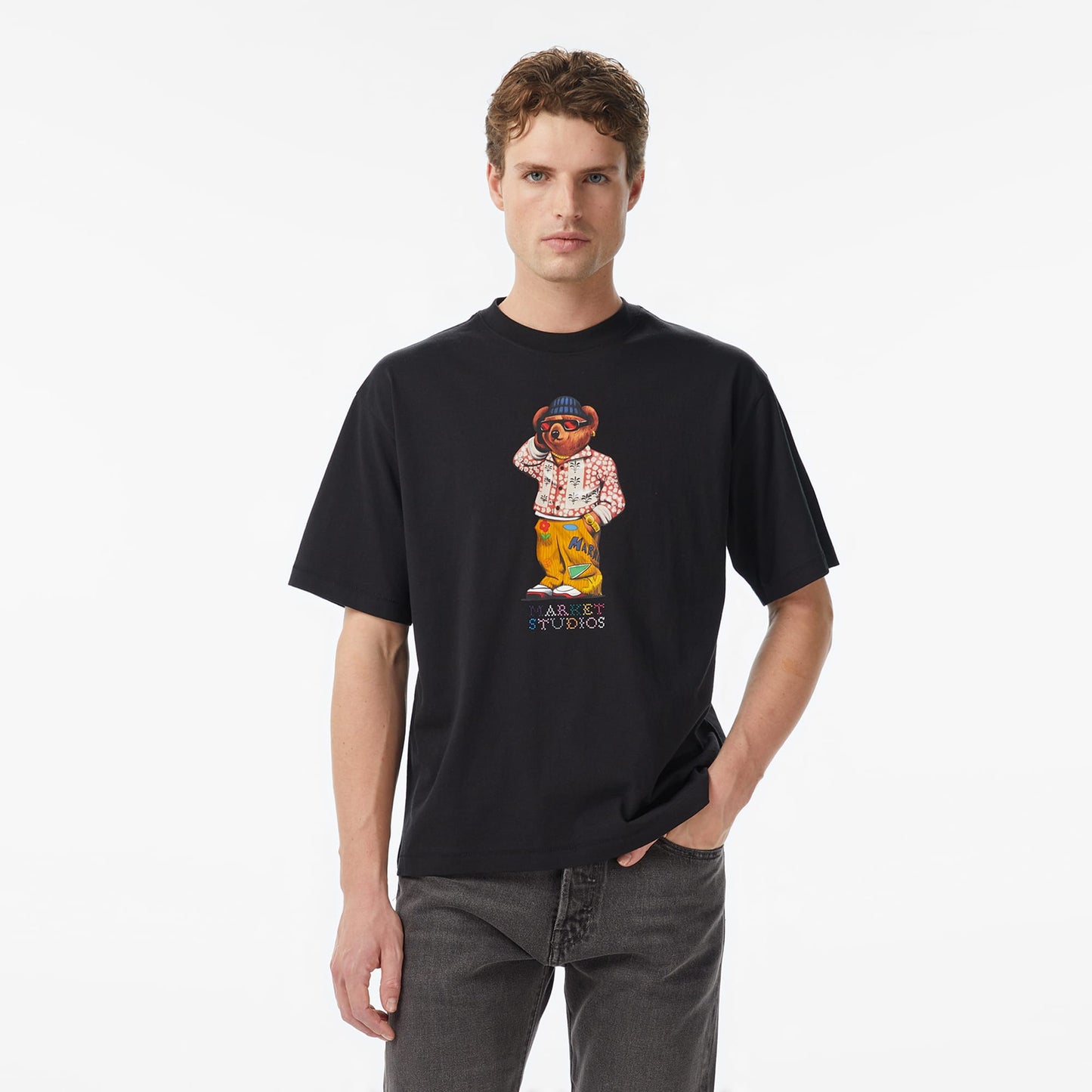 Market Folk Fitted Bear Erkek Gri T-shirt