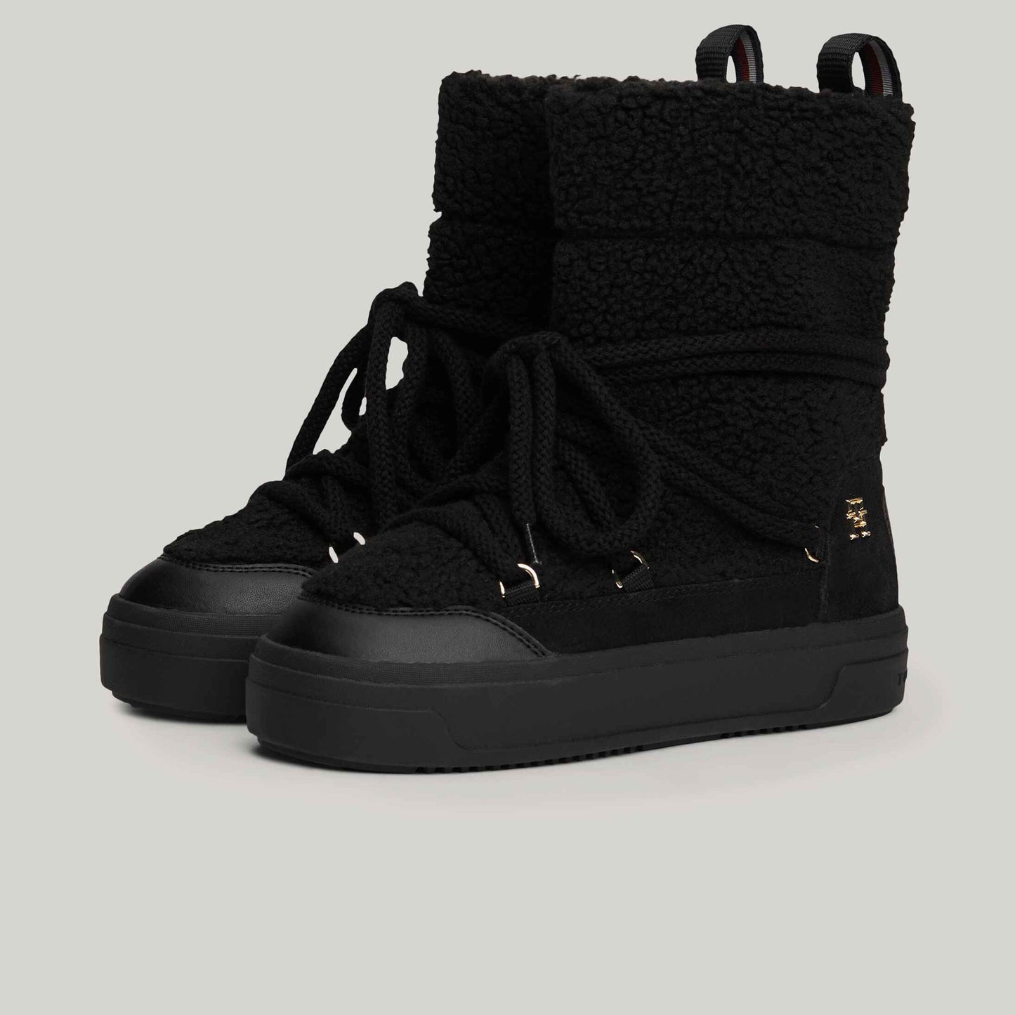 Tommy Hilfiger Lace-up Faux Shearling Kadın Siyah Bot