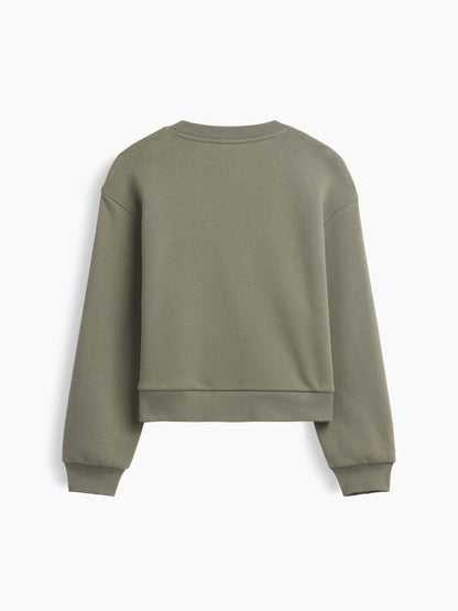 Haki Relaxed Wedge Bisiklet Yaka Sweatshirt
