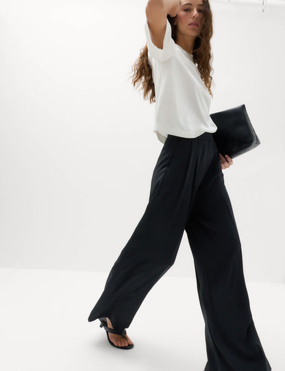 Saf Pamuk Pileli Wide Leg Pantolon