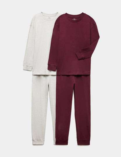 2'li Saf Pamuklu Uzun Kollu Pijama Takımı