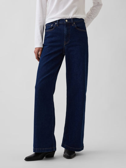 Koyu Mavi High Rise Stride Wide-leg Jean Pantolon