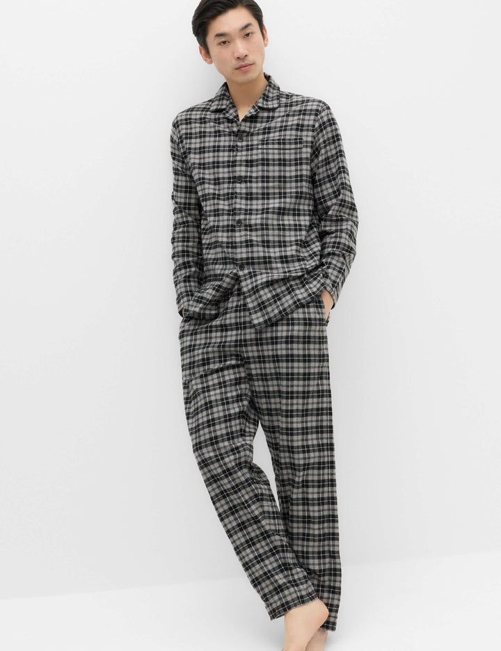 Saf Pamuklu Ekose Desenli Pijama Takımı