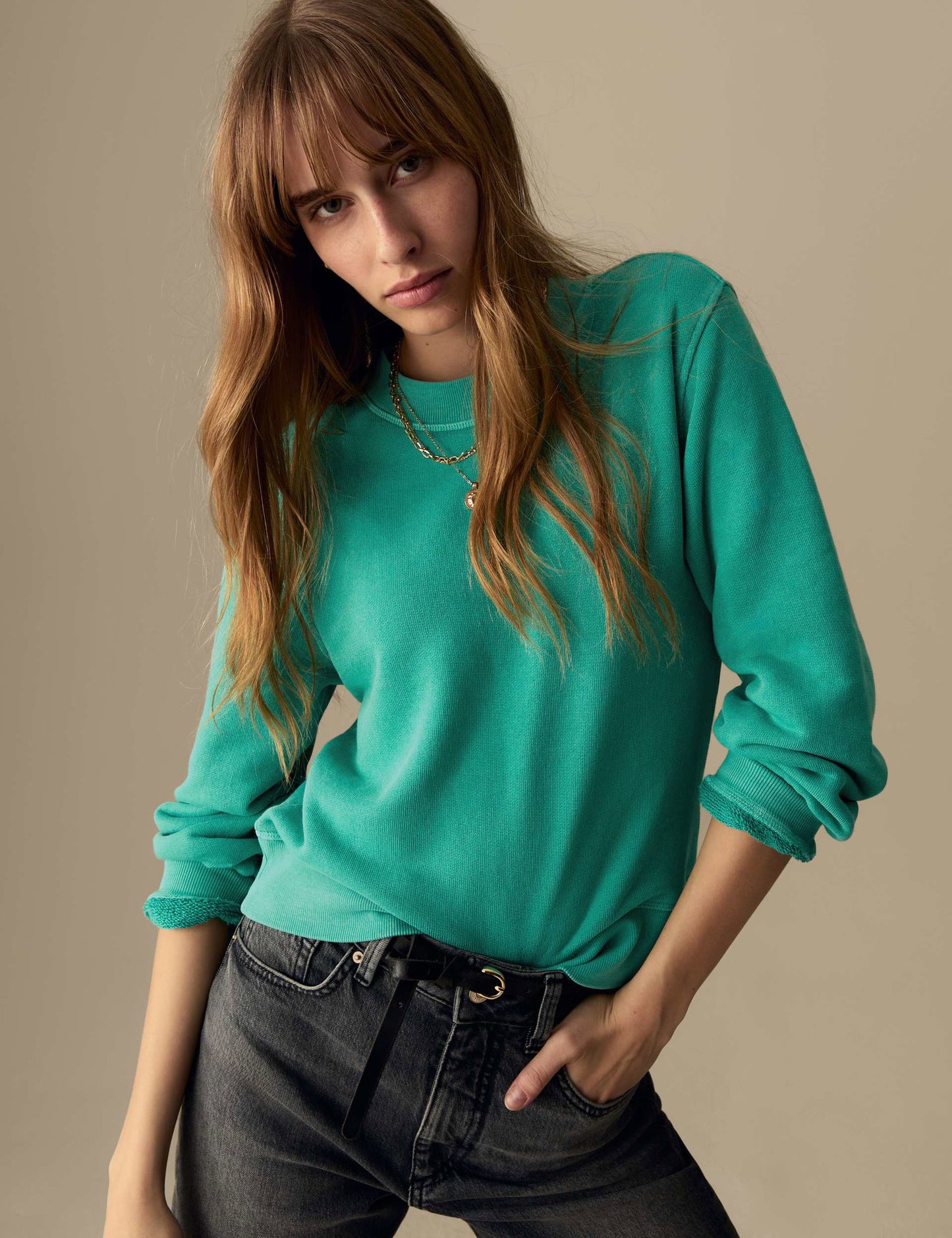 Saf Pamuklu Yuvarlak Yaka Sweatshirt