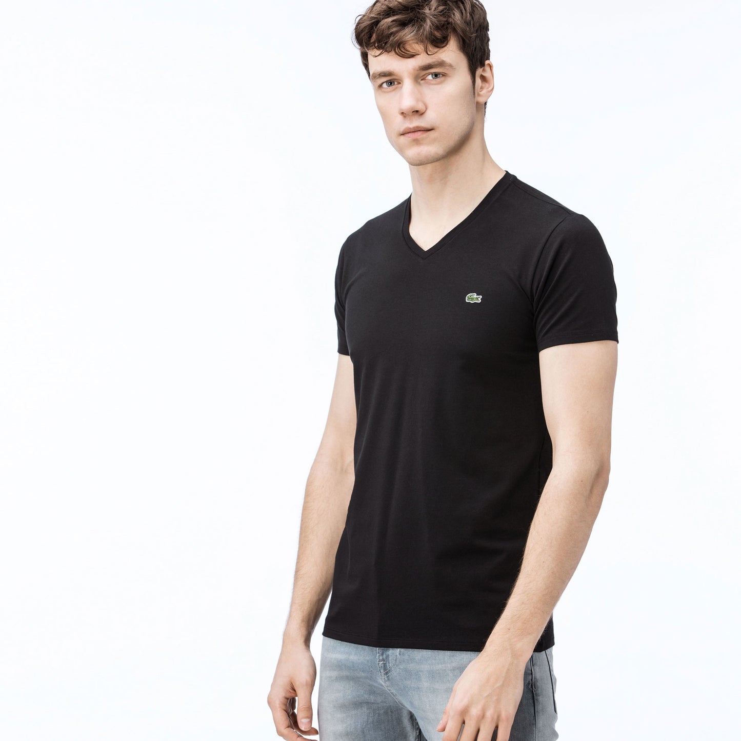 Lacoste Erkek Slim Fit V Yaka Siyah T-shirt