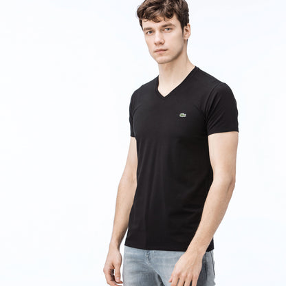 Lacoste Erkek Slim Fit V Yaka Siyah T-shirt
