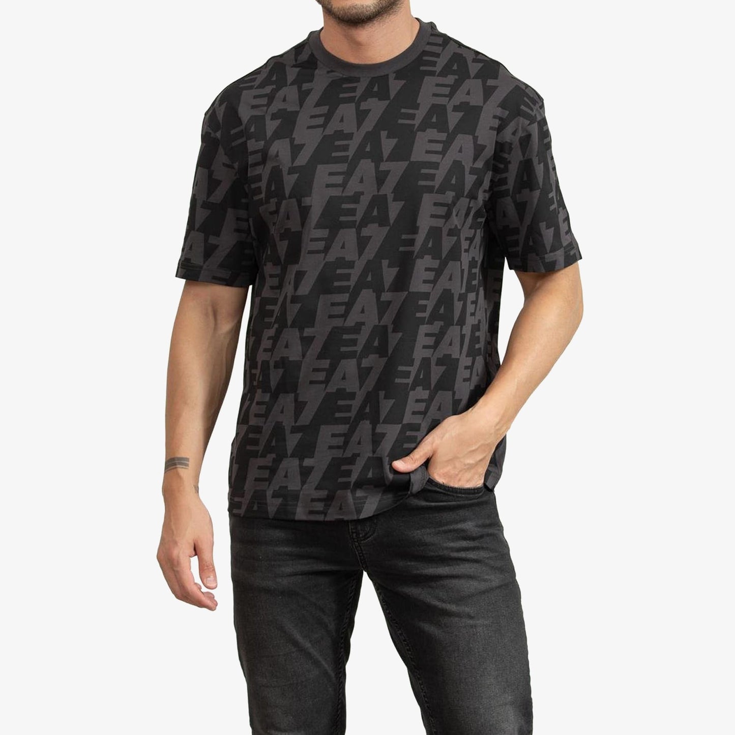 Emporio Armani Bisiklet Yaka Logo Erkek Siyah T-shirt