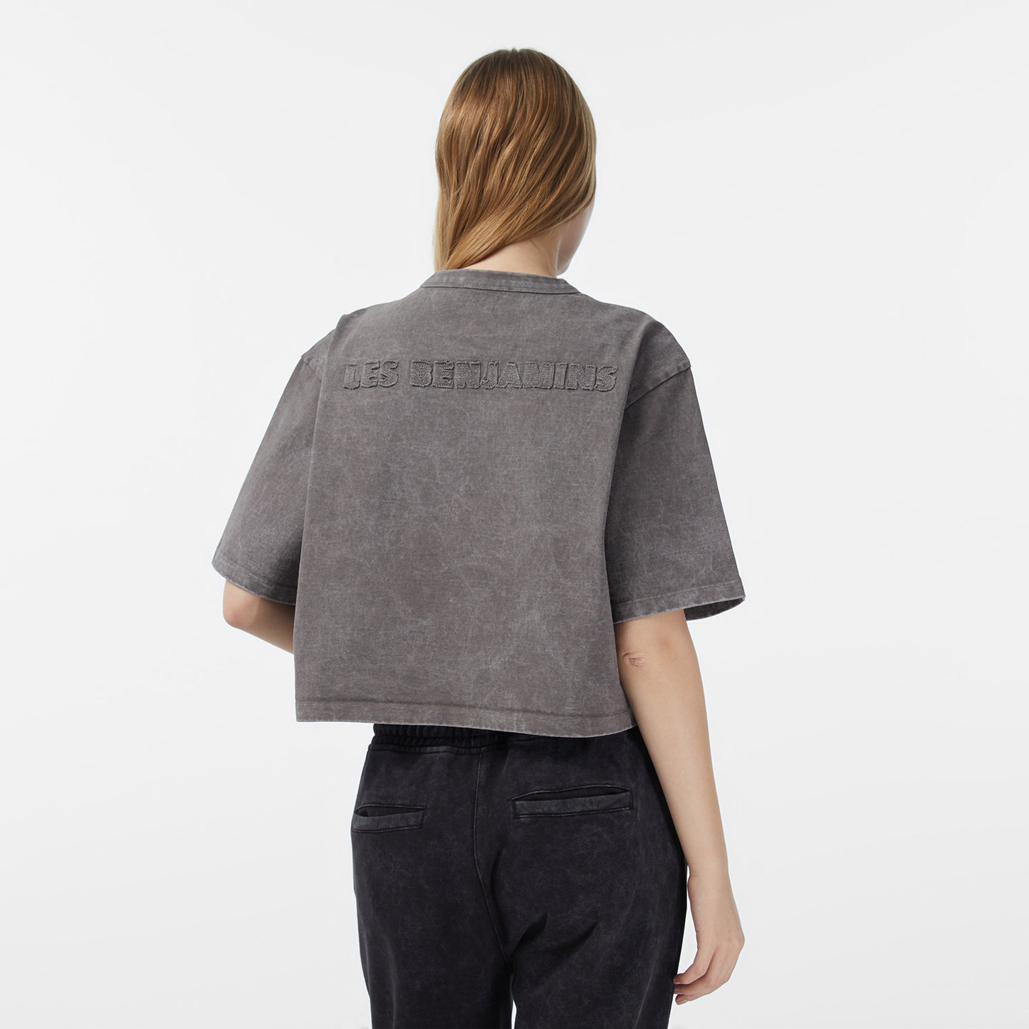 Les Benjamins Crop Oversize Fit Kadın Gri T-shirt