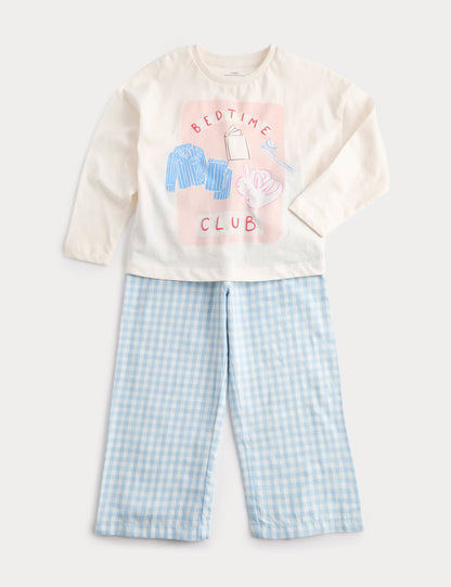 Saf Pamuklu Bedtime Club Baskılı Pijama Takımı (1-8 Yaş)
