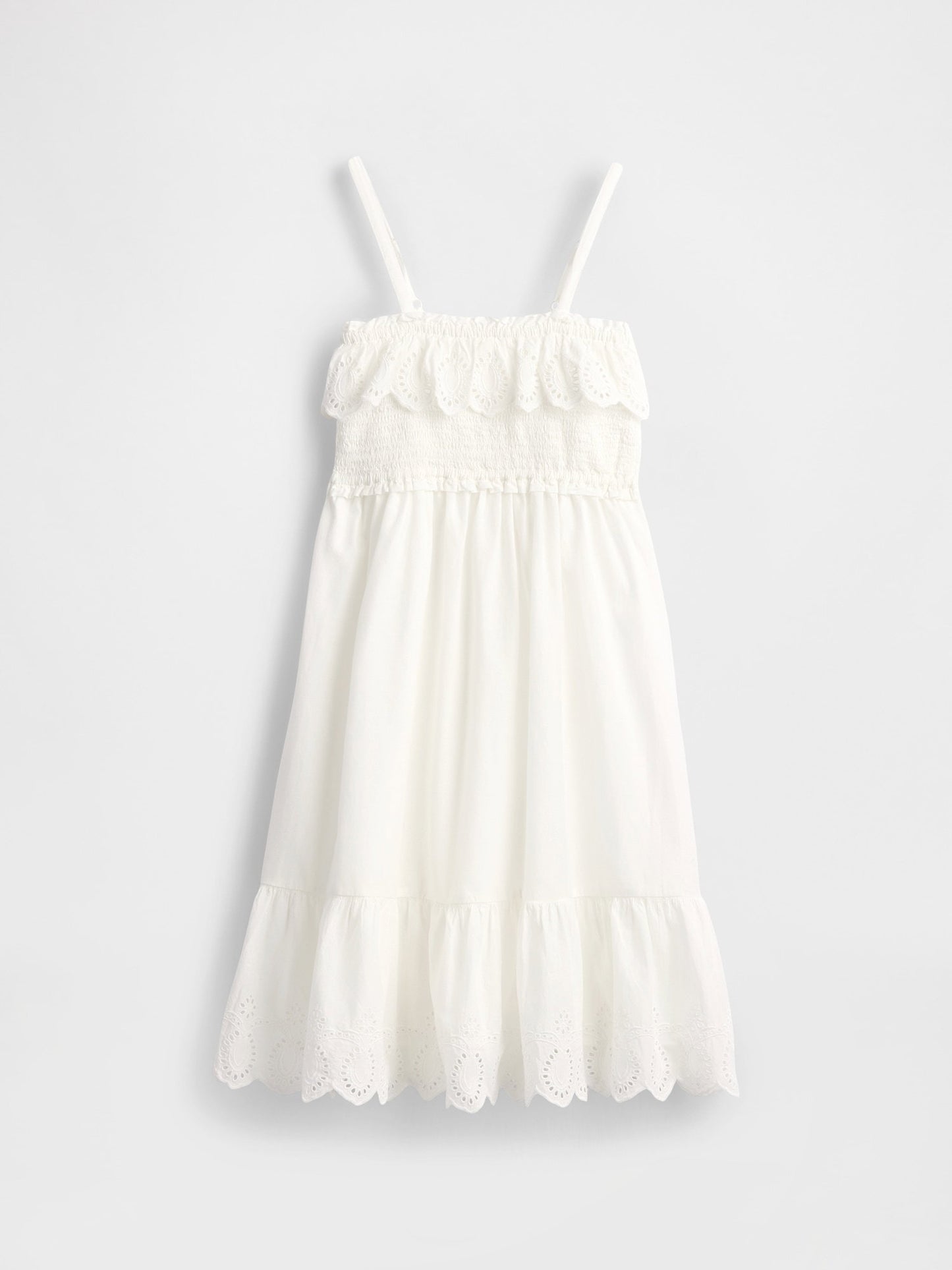 Beyaz Kids Smocked Ruffle Midi Elbise